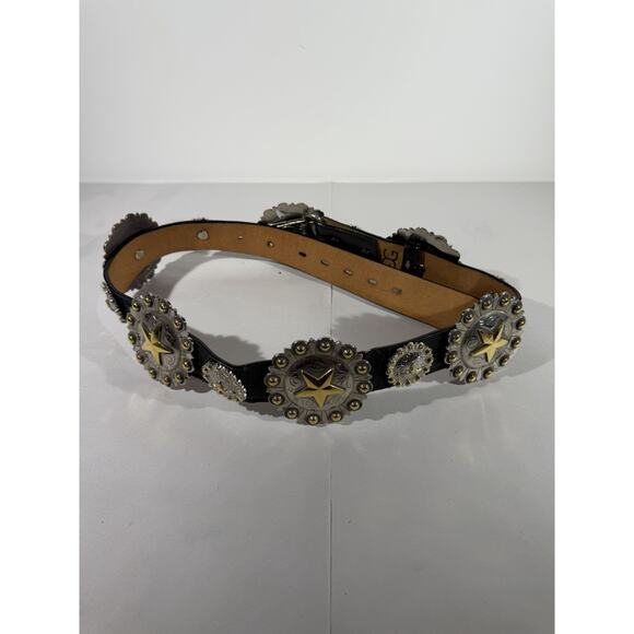 Cowboy Decor Western Concho Belt Leather Metal Cowgirl Rodeo Size 34 Womens main image 7